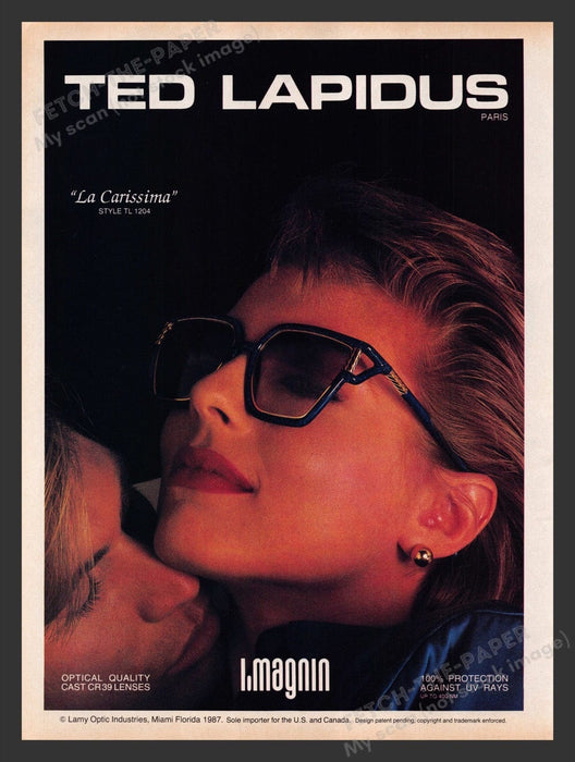 1987 Ted Lapidus Sunglasses "La Carissima" Print Advertisement Ad