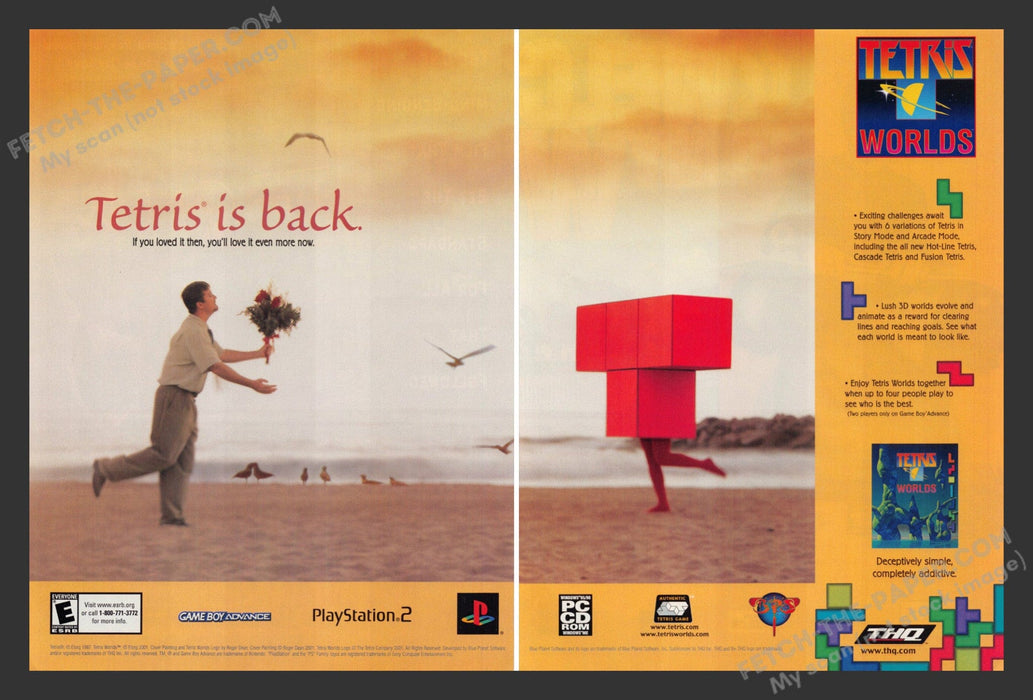 2002 Print Advertisement 2 Page Tetris Worlds Video Game Ad.