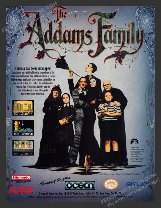 1991 Print Advertisement The Addams Family Video Game Ad.