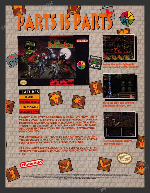 1993 Print Advertisement The Adventures of Dr. Franken Video Game Ad.