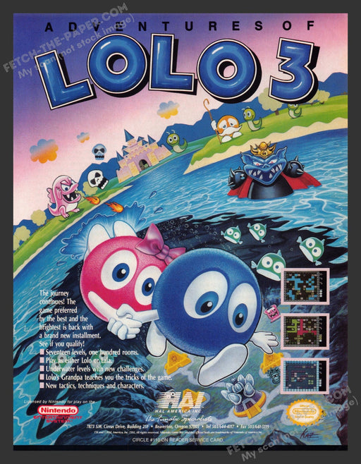 1991 Print Advertisement The Adventures of LoLo 3 Video Game Ad.