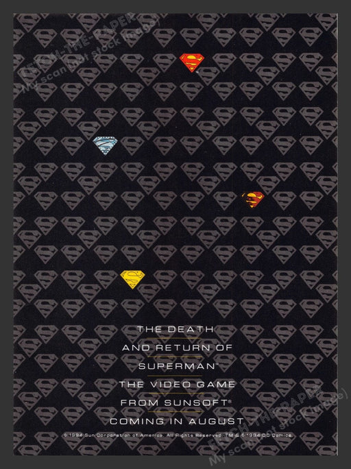 1994 The Death & Return of Superman from Sunsoft Video Game Print Advertisement
