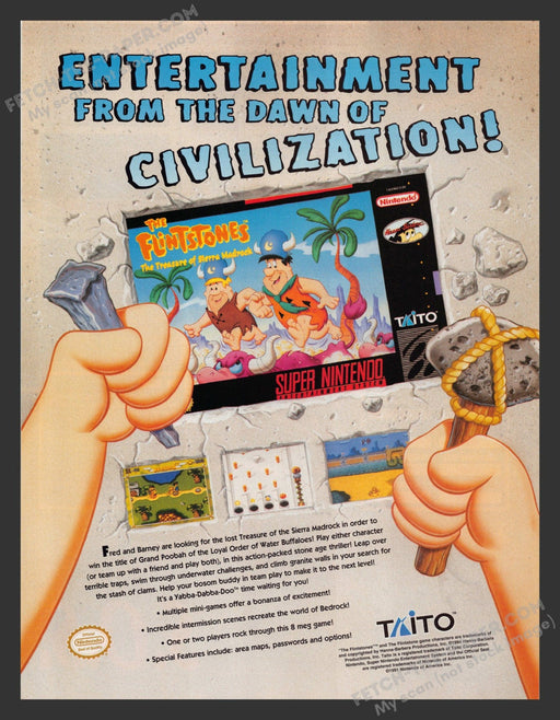 1994 Print Advertisement The Flintstones: Treasure of Sierra Madrock Video Game Ad.