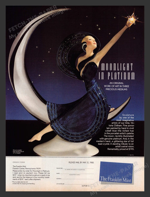 1988 The Franklin Mint "Moonlight in Platinum" Print Advertisement Ad