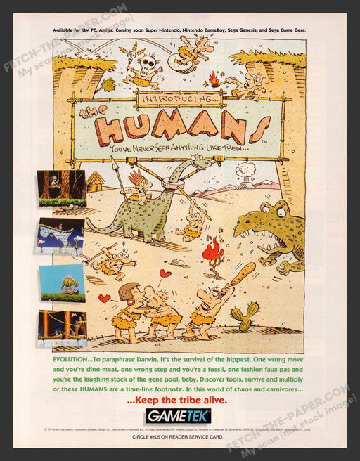 1991 Print Advertisement The Humans Video Game Ad.