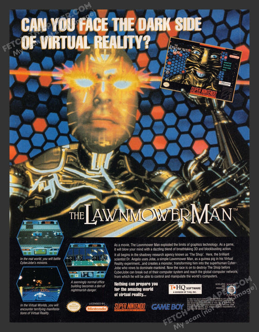 1993 Print Advertisement The Lawnmower Man Video Game Ad.