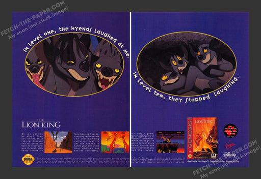 1994 Print Advertisement 2 Page The Lion King Sega Video Game Ad.
