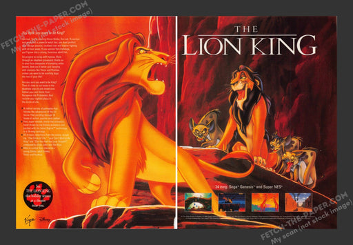 1994 Print Advertisement 2 Page The Lion King Video Game Ad.