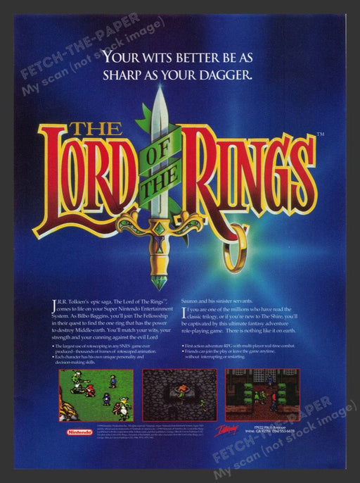 1994 The Lord of the Rings "sharp dagger" Video Game Print Advertisement