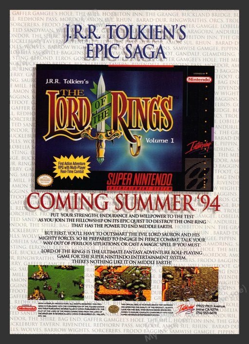 1994 The Lord of the Rings Volume 1 Video Game Print Advertisement