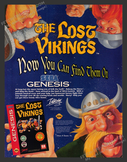 The Lost Vikings Sega Video Game 1990s Print Advertisement Ad 1993 Fetch the Paper!