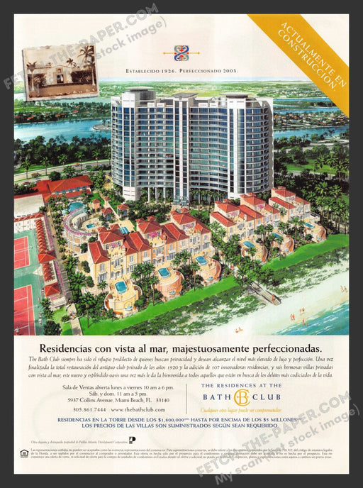 2004 Print Advertisement The Residences at the Bath Club Miami Condos Spanish.