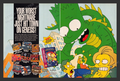1993 The Simpsons Bart's Nightmare Video Game Print Advertisement (2 Pages)