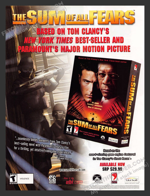 2002 Print Advertisement The Sum of All Fears Cruise & Freeman Video Game Ad.