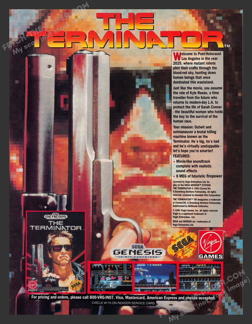 1991 Print Advertisement The Terminator Video Game Ad.