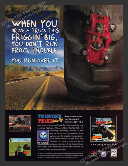 1997 Print Advertisement Thunder Truck Rally Video Game Ad.