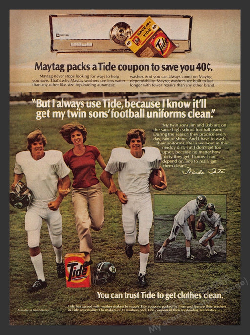 1979 Tide Laundry Detergent Mom & 2 Football Sons Print Advertisement Ad