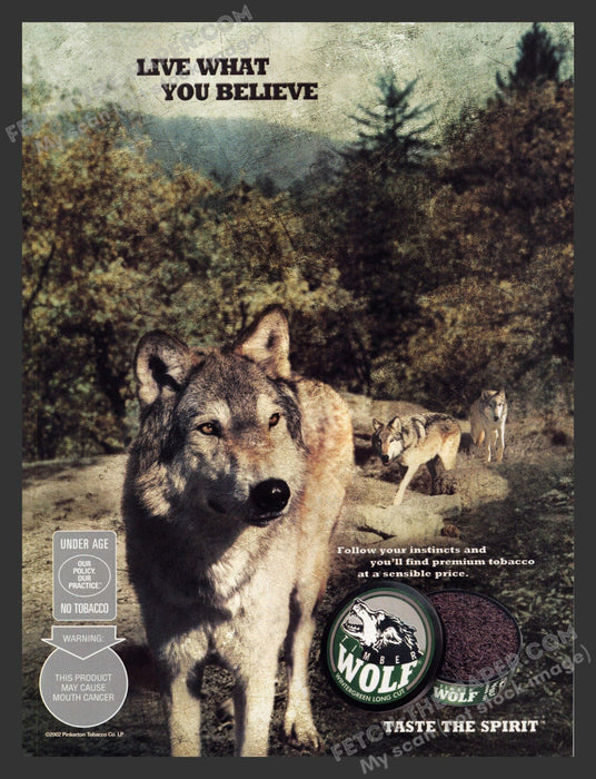 2002 Timber Wolf Wintergreen Chewing Tobacco Print Advertisement Ad.