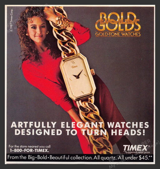 1987 Timex Watches Bold Golds Artfully Elegant Print Advertisement Ad