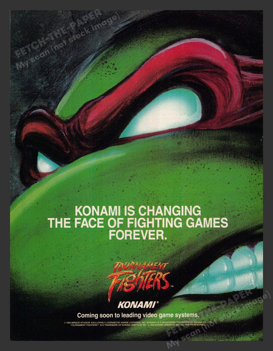1993 TMNT Tournament Fighters Turtles Video Game Print Advertisement