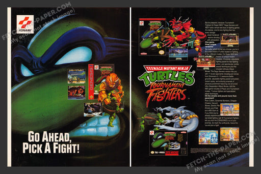 1993 Print Advertisement 2 Page TMNT Tournament Fighters Video Game Ad.