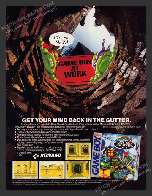 1991 Print Advertisement TMNT Turtles II: Back from the Sewers Video Game Ad.
