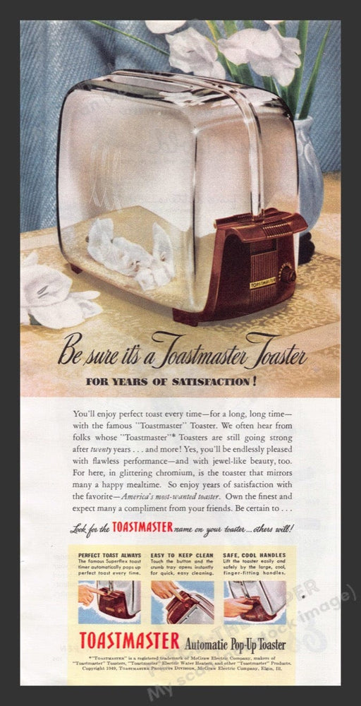 1949 Toastmaster Toaster Color Print Advertisement Ad