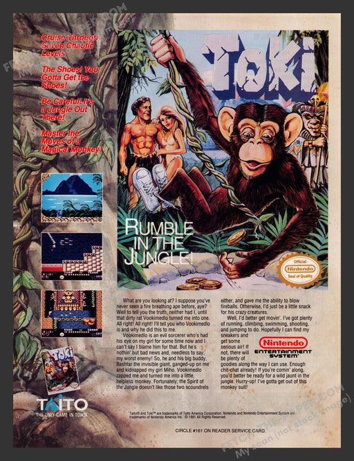 1991 Print Advertisement Toki Video Game Ad.