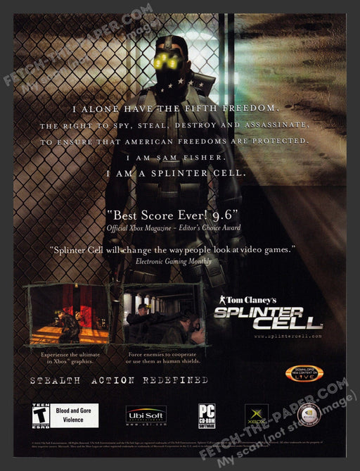 2002 Tom Clancy's Splinter Cell Video Game Print Advertisement.