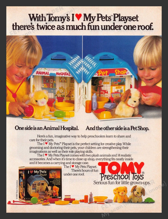 1985 Tomy Preschool Toys I Love My Pets Playset Print Advertisement Ad