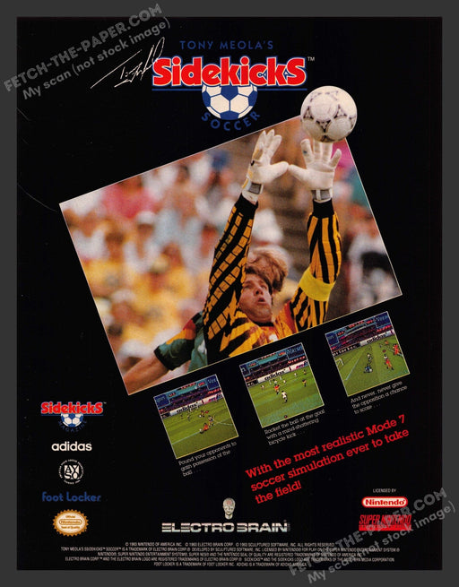 Tony Meola's Sidekicks Soccer Video Game 1990s Print Advertisement Ad 1993 Fetch the Paper!