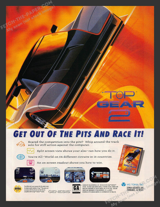 1994 Print Advertisement Top Gear 2 Racing Video Game Ad.