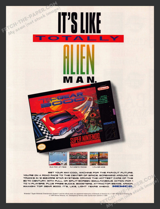 1994 Print Advertisement Top Gear 3000 Super Nintento Video Game Ad.