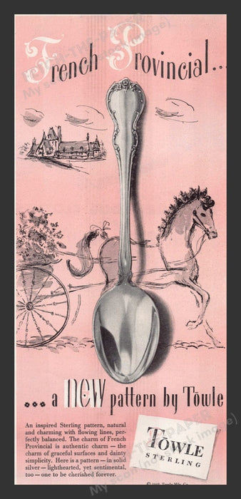 1948 Towle Sterling Flatware "French Provincial" Color Print Advertisement Ad