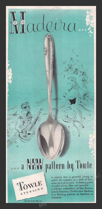 1948 Towle Sterling Flatware "Madeira" Color Print Advertisement Ad