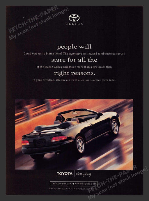 Toyota 1990s Print Advertisement 1998 Celica Car Road Moving Promo Fetch the Paper!