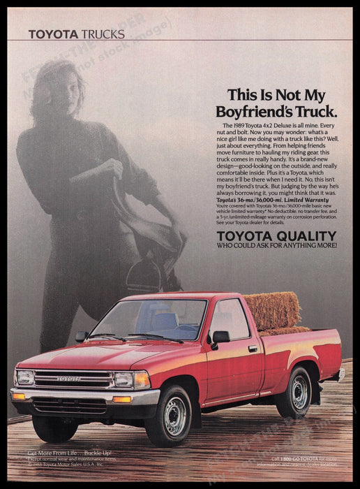 Toyota 4x2 Deluxe Truck 1980s Print Advertisement Ad 1989 Not Boyfriend's Truck Fetch the Paper!