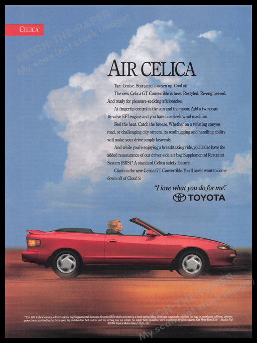 Toyota Celica GT Convertible 1990s Print Advertisement Ad 1991 Car Driving Fetch the Paper!