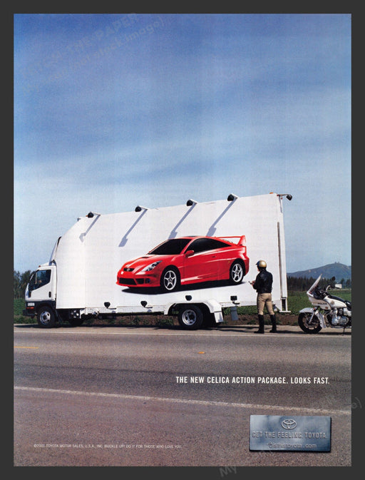 2002 Toyota Celica Police Officer Pulled Over Billboard Print Advertisement Ad.