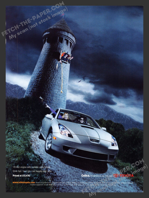 2001 Toyota Celica Rapunzel Getaway Print Advertisement Ad.