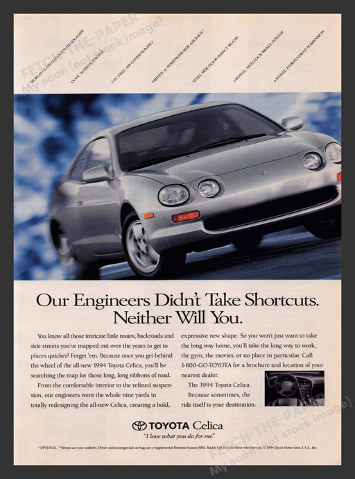 Toyota Celica Silver Car 1990s Print Advertisement Ad 1994 Fetch the Paper!