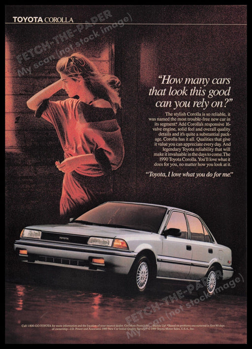 Toyota Corolla Car 1990s Print Advertisement Ad 1990 "I love what you do for me" Fetch the Paper!