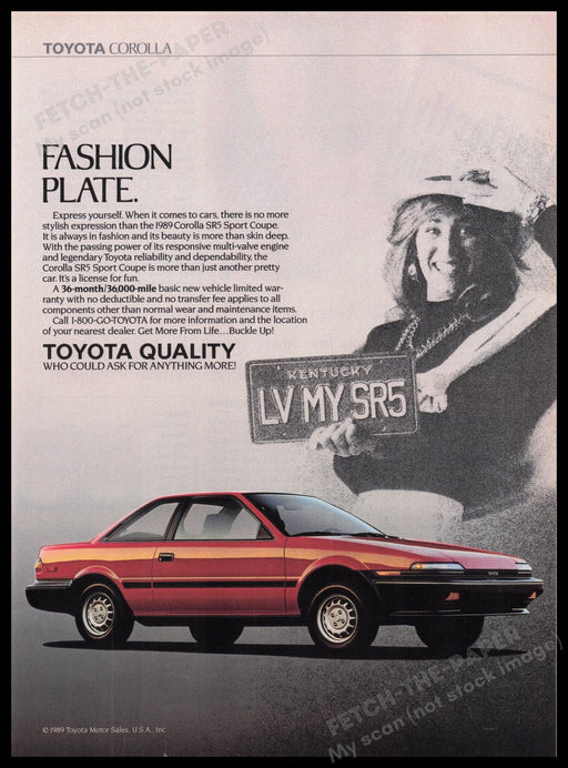 Toyota Corolla SR5 Sport Coupe Car 1980s Print Advertisement Ad 1989 Fetch the Paper!