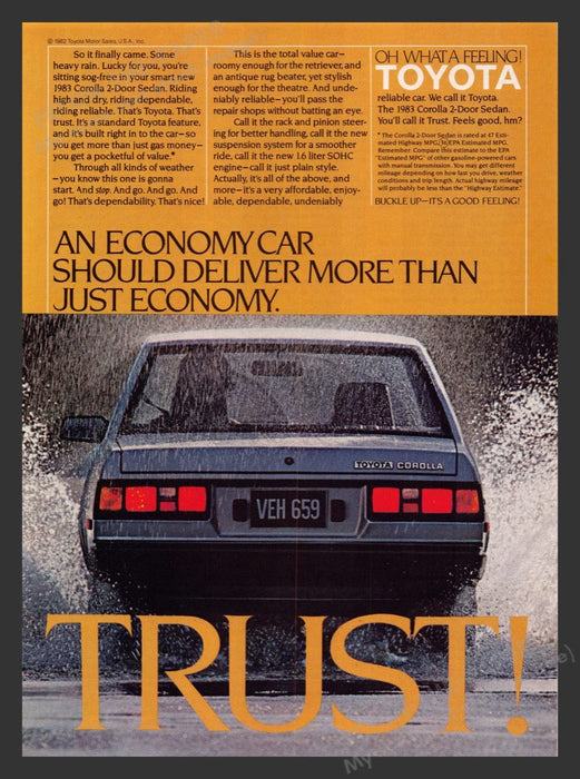 1983 Toyota Corolla "Trust!" Print Advertisement Ad