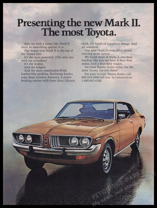 Toyota Mark II Car 1970s Print Advertisement Ad 1972 Something Special Fetch the Paper!