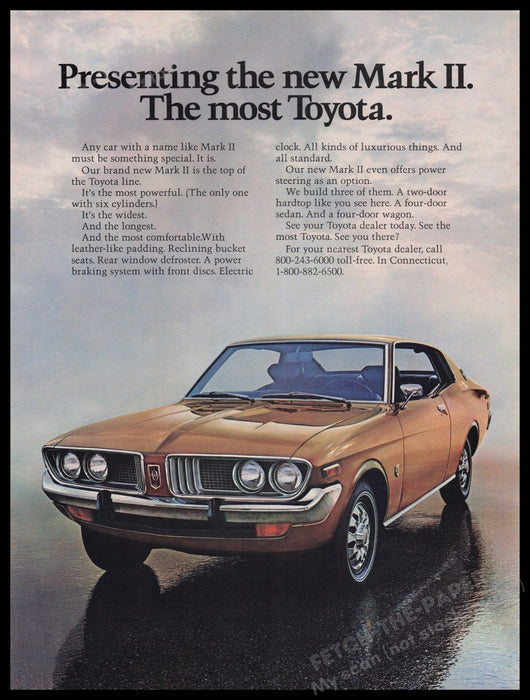 Toyota Mark II Car 1970s Print Advertisement Ad 1972 Something Special Fetch the Paper!
