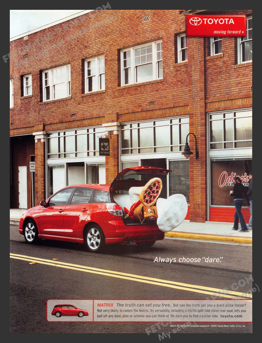 2005 Print Advertisement Toyota Matrix Car City Pizza Man in Trunk  Ad.