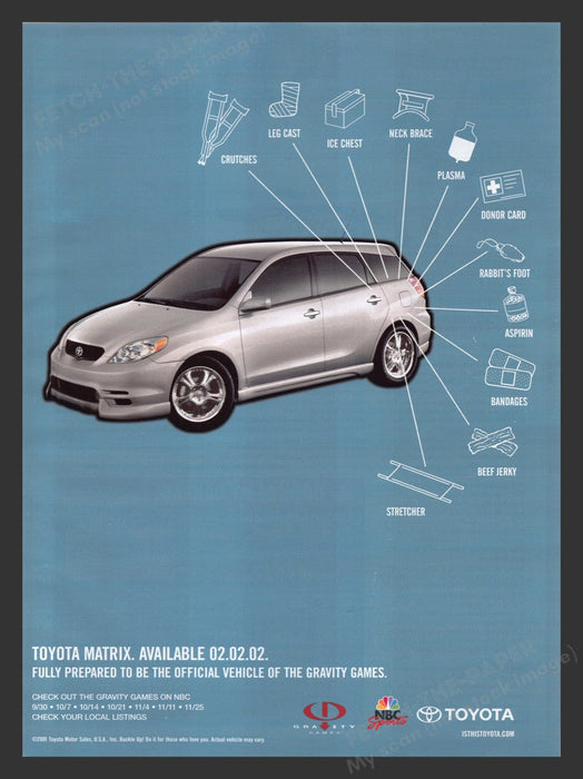 2001 Toyota Matrix Car & Gravity Games T.V. Show Print Advertisement Ad.