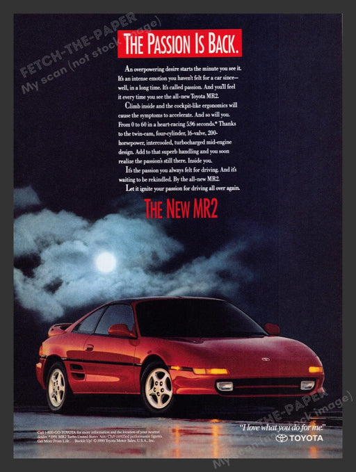 1990 Toyota MR2 Red "Passion is Back" Print Advertisement Ad