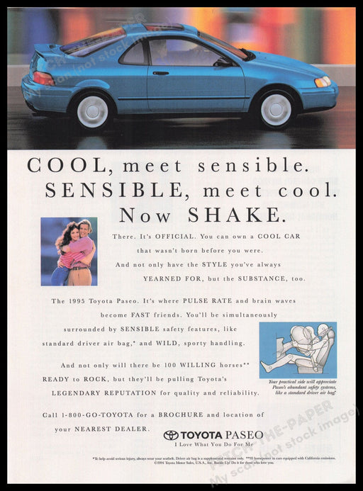 Toyota Paseo Car 1990s Print Advertisement Ad 1995 Fetch the Paper!